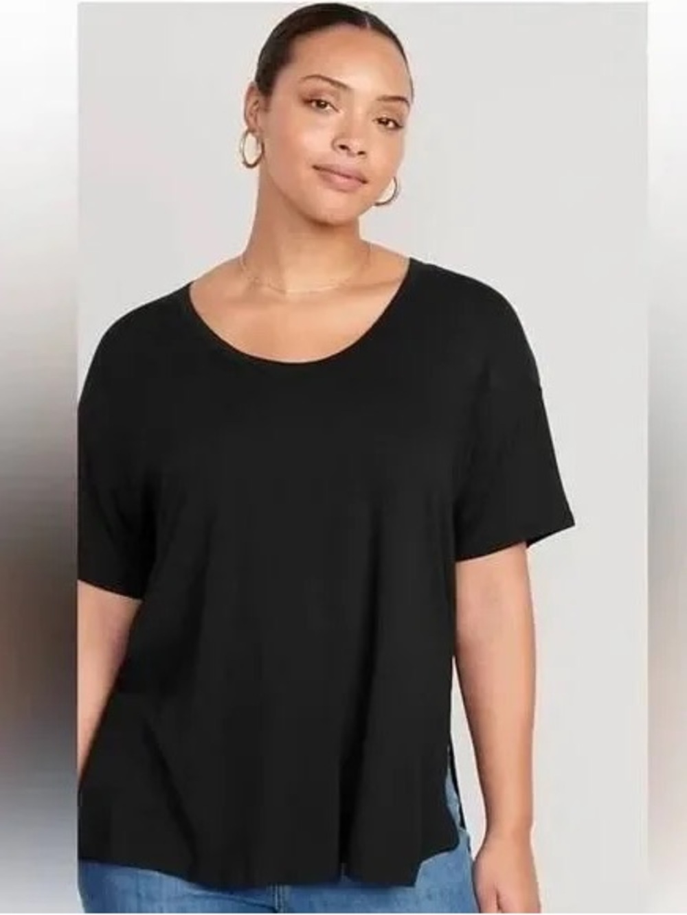 NWOT Old Navy Luxe Slub-Knit Voop-Neck Tunic Tee, Size XXL (20), Black Jack